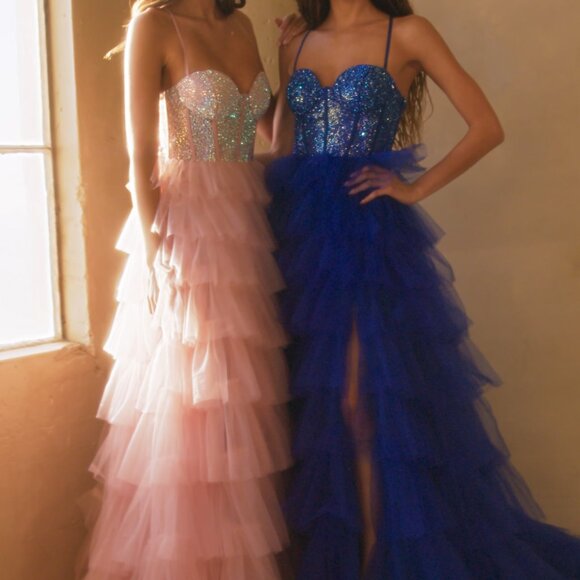 Beaded new long pageant ball gown. Prom gala black tie military formal dress - Picture 1 of 6